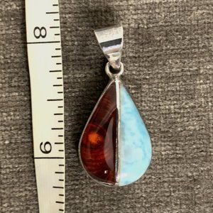 Sterling silver amber and turquoise pendant